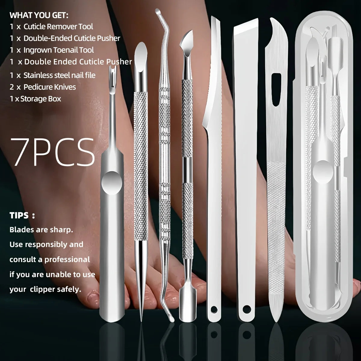 7-in-1 Pro Pedicure Kit | Stainless Steel Callus Remover & Cuticle Pusher | Home Spa & Salon Grade