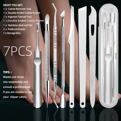 7-in-1 Pro Pedicure Kit | Stainless Steel Callus Remover & Cuticle Pusher | Home Spa & Salon Grade